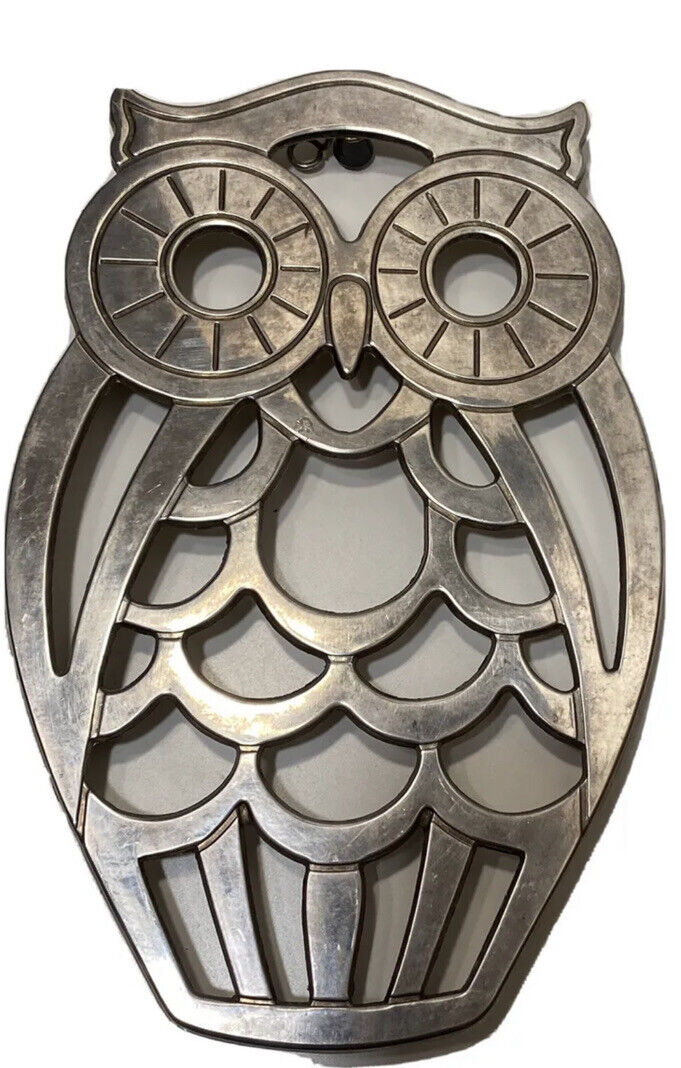 Leonard Silver Plated Owl Shaped Trivet Kitchen Hot Pad Vintage Metal Decor