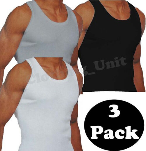New Mens 3 Pack Fitted Vests  Pure Cotton Gym Top Summer Training S-XL