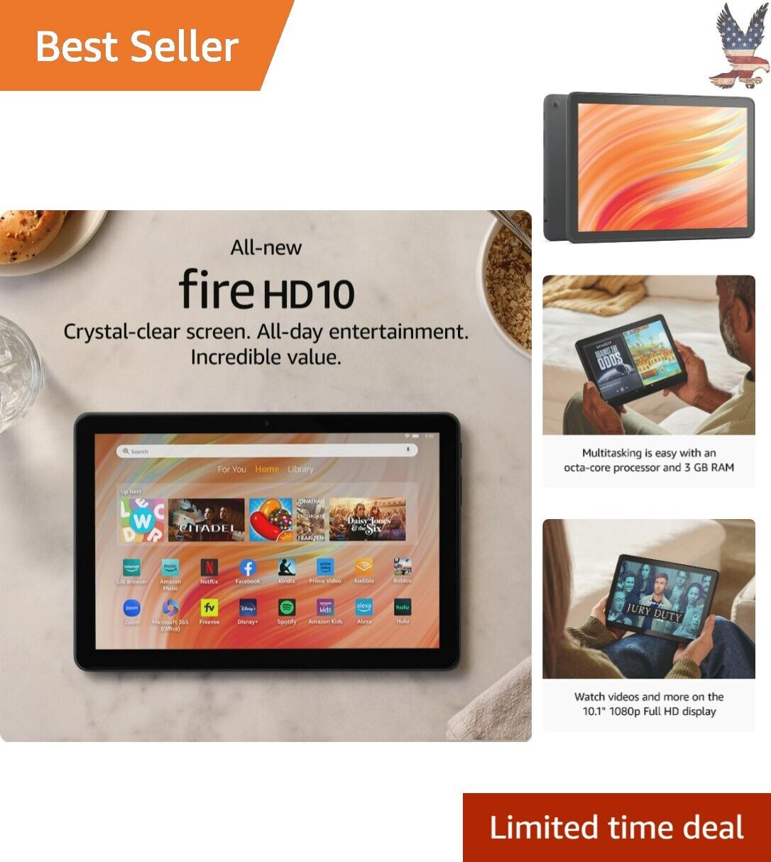Fire HD 10 Tablet - HD Screen, Octa-Core Processor - 25% Performance - 32, Black
