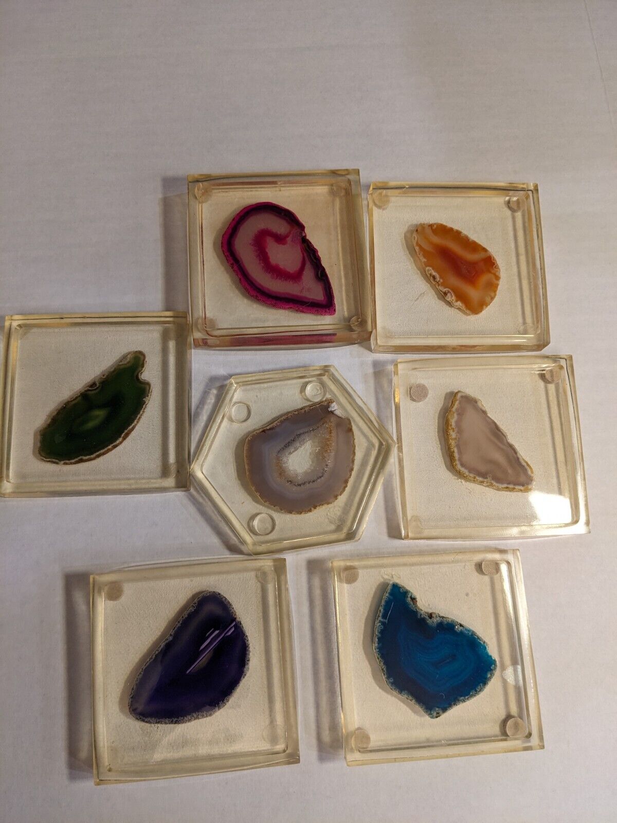 Vintage Agate Geode Petri Dish Style Coasters (Set of 7)