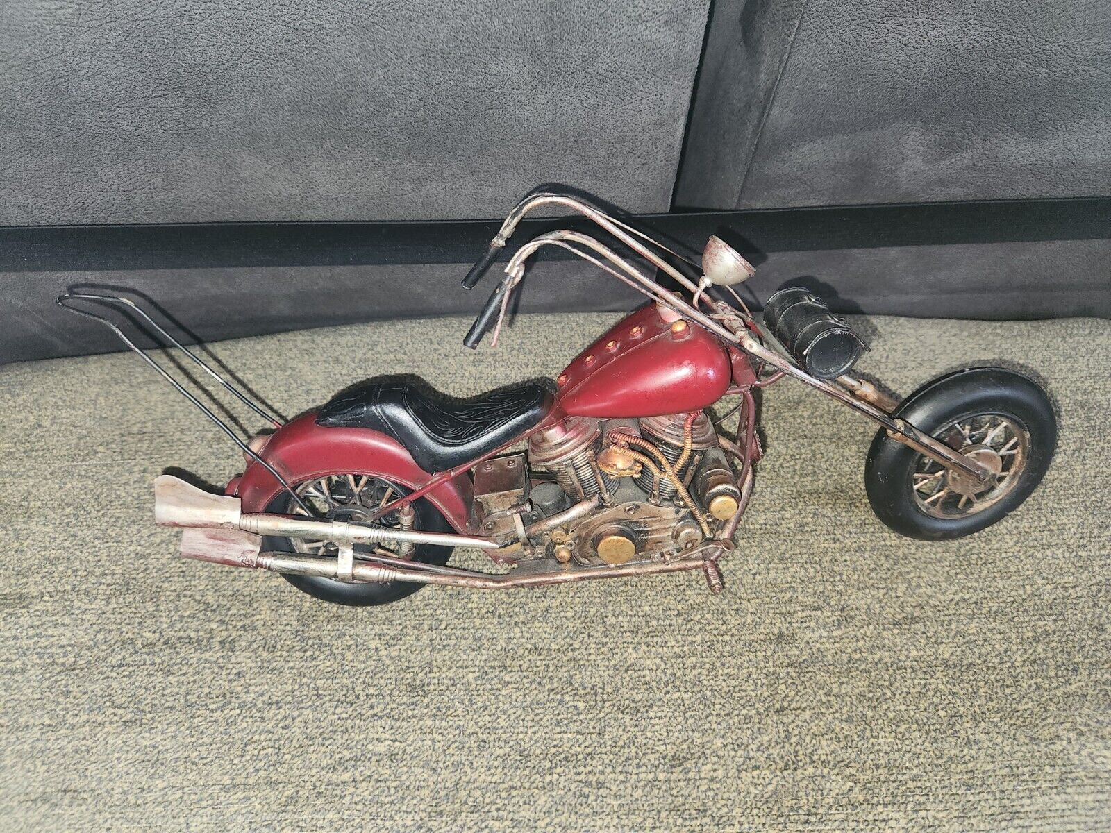 Vintage Handmade Realistic Metal Model of an American Chopper Motorbike (Harley)