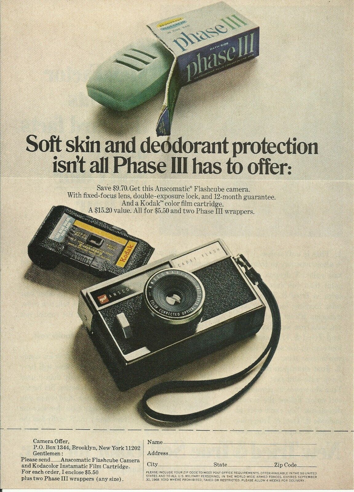 1968 Phase III Soap Anscomatic Camera Kodak vintage print ad 60\'s advertisement
