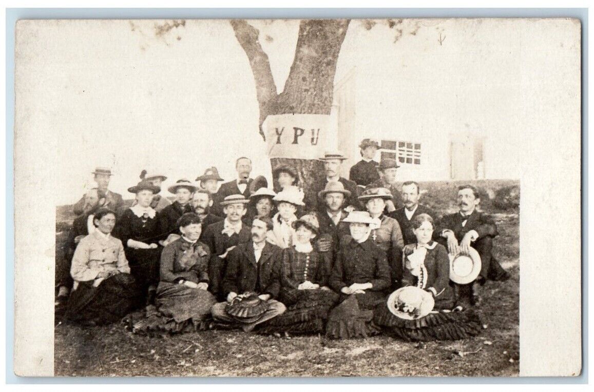 c1910\'s YPU Group Men Women Hats View Rowley Ipswich MA RPPC Photo Postcard