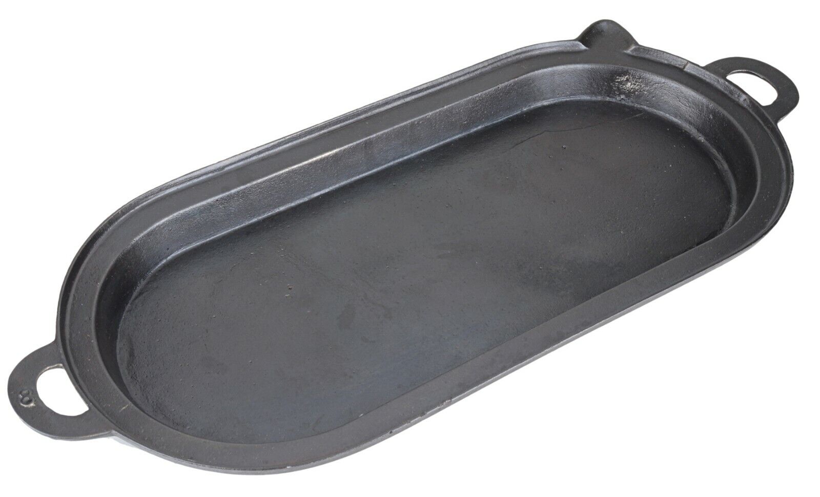 Early Unmarked No 8 Cast Iron Oval Shallow Long Pan Restored Condition