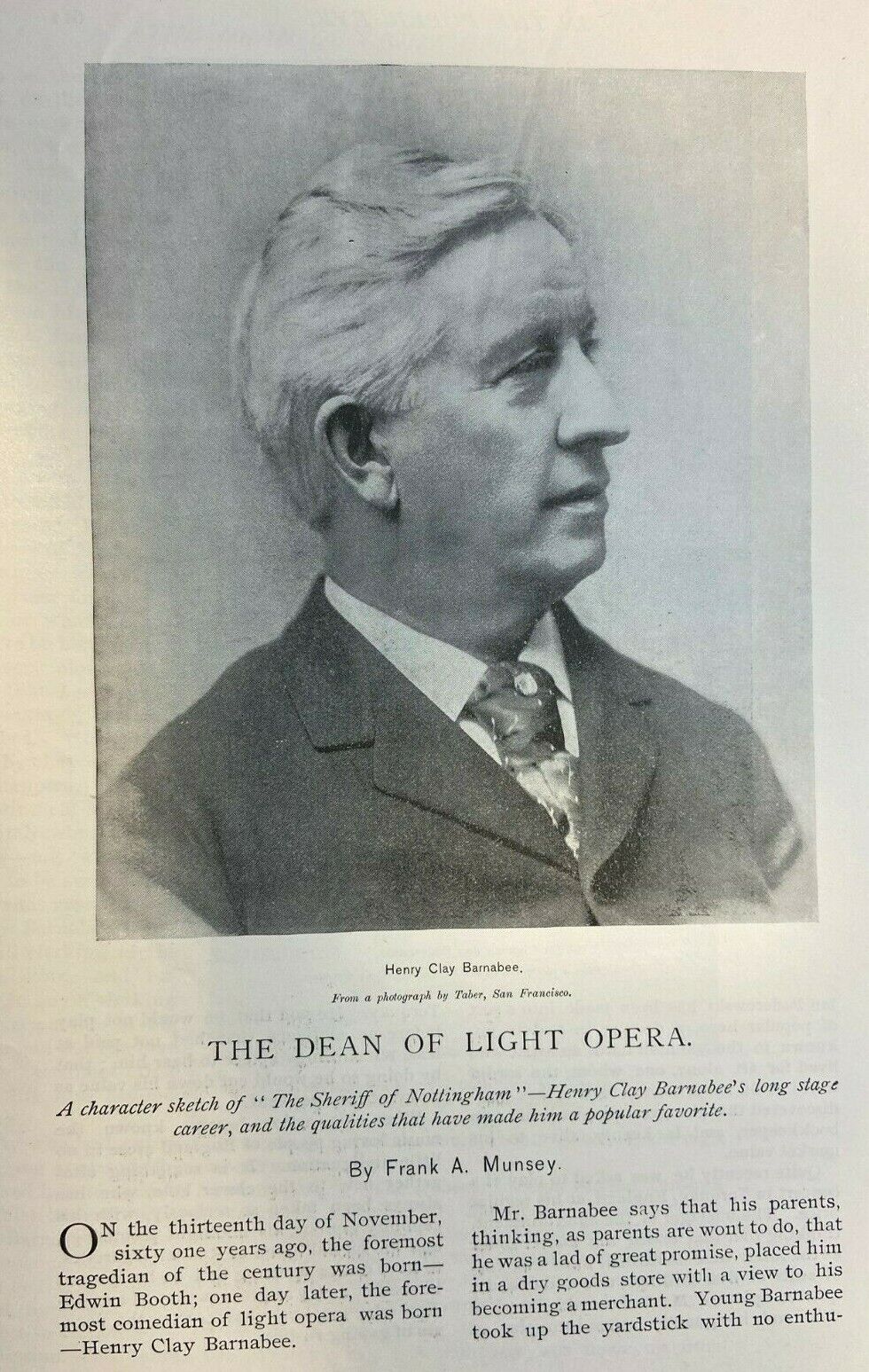1894 Henry Clay Barnabee Light Opera illustrated