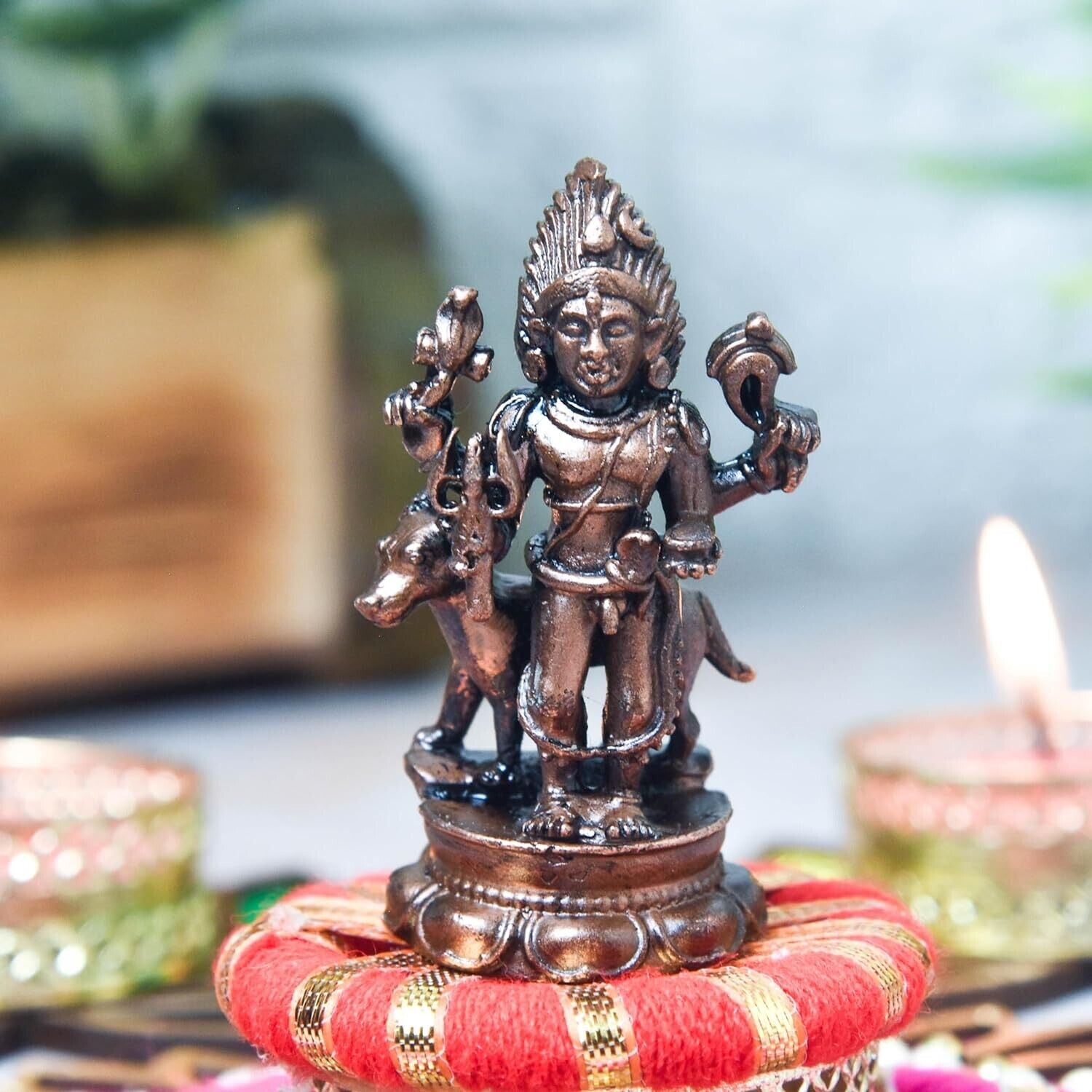 Antique Handmade Copper Kalabhairava Idol Statue For Worship Home Decor 2.4''