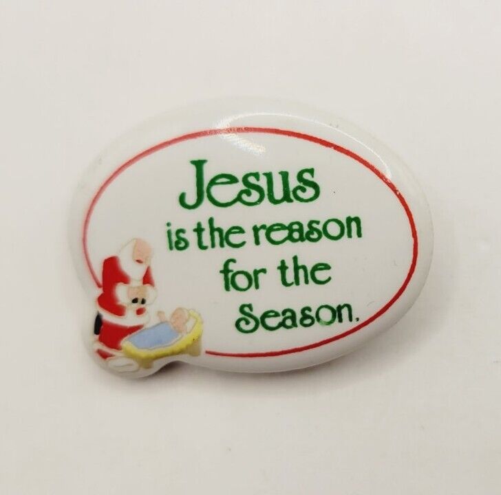 Jesus Is The Reason For The Season OVAL Vintage Lapel Pin RARE