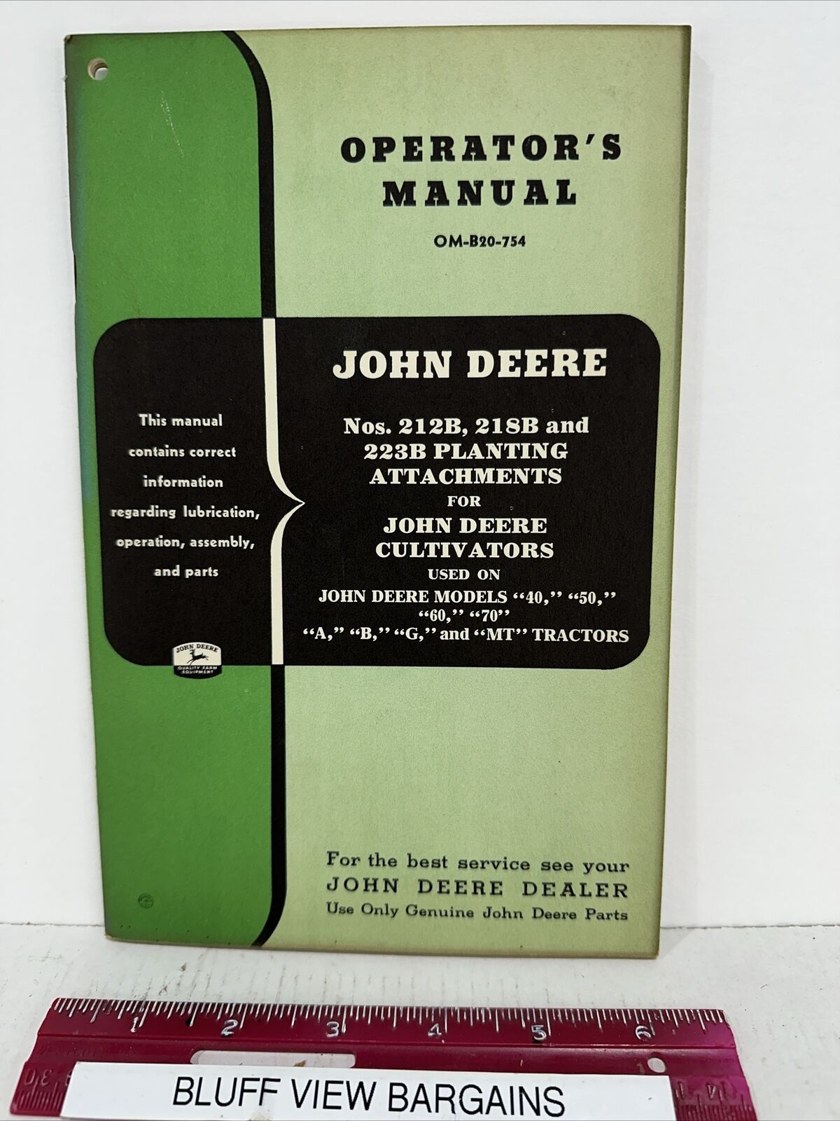 1950\'s John Deere Operator\'s Manual OM-B20-754 Planting Attachments