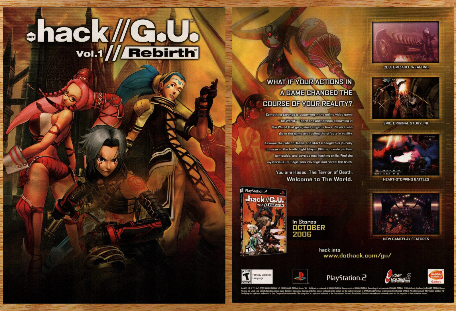 Dot Hack G.U. Vol 1 Rebirth - 2 Page Video Game Print Ad / Poster Promo Art 2006