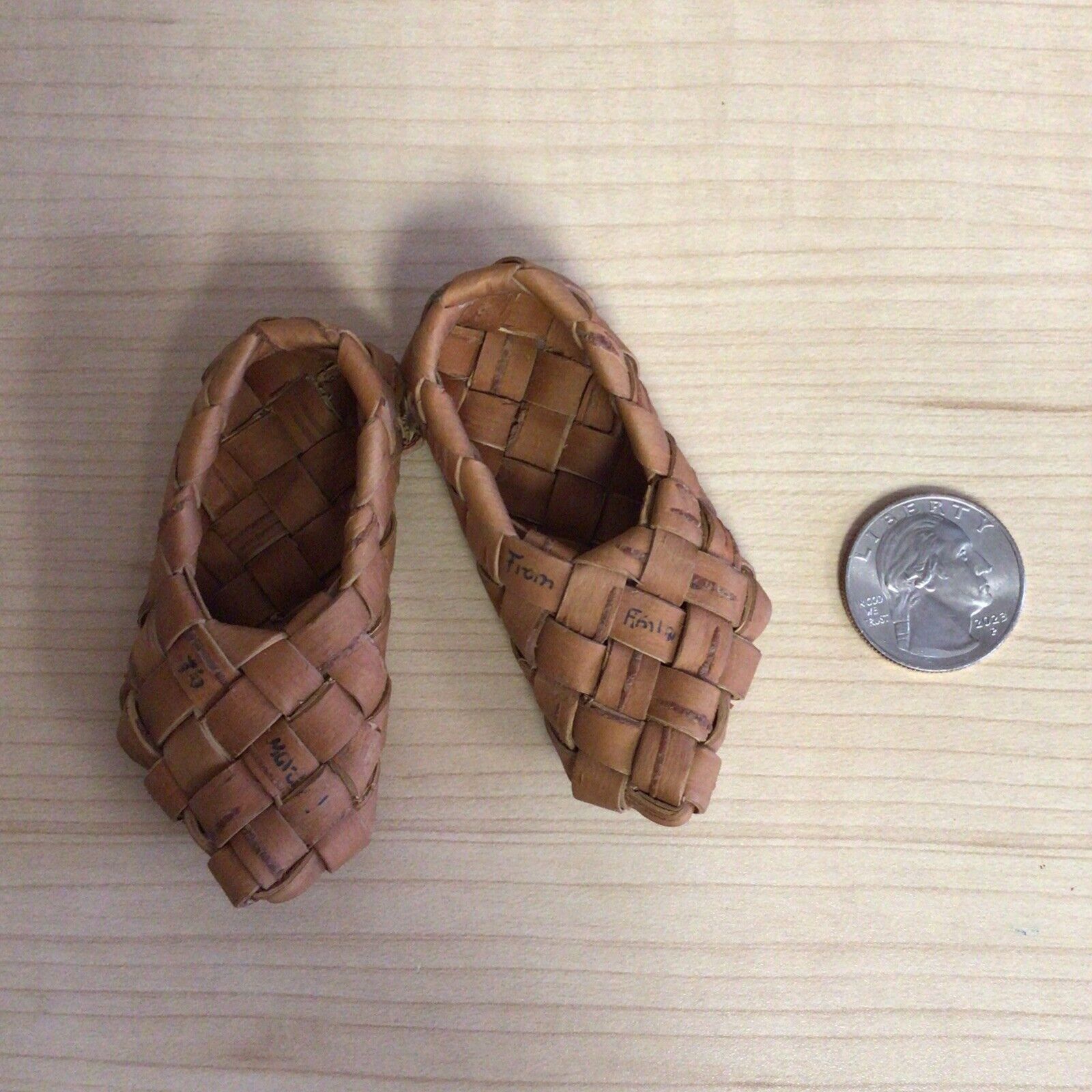 Vintage Hand Made Birch Tree Decorative Primitive Miniature Shoes WWII