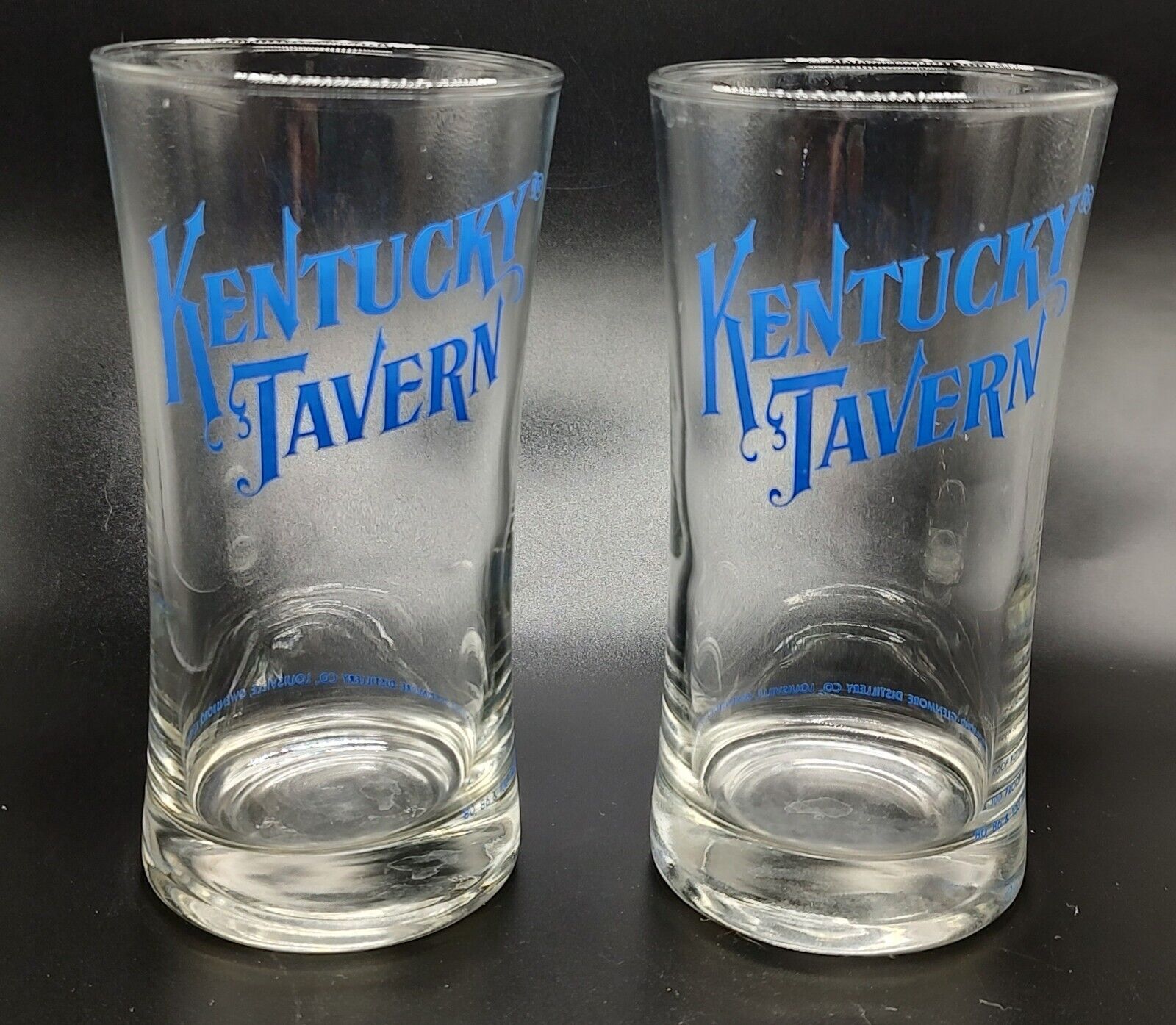 Pair Of Kentucky Tavern Glasses Blue Writing Whiskey