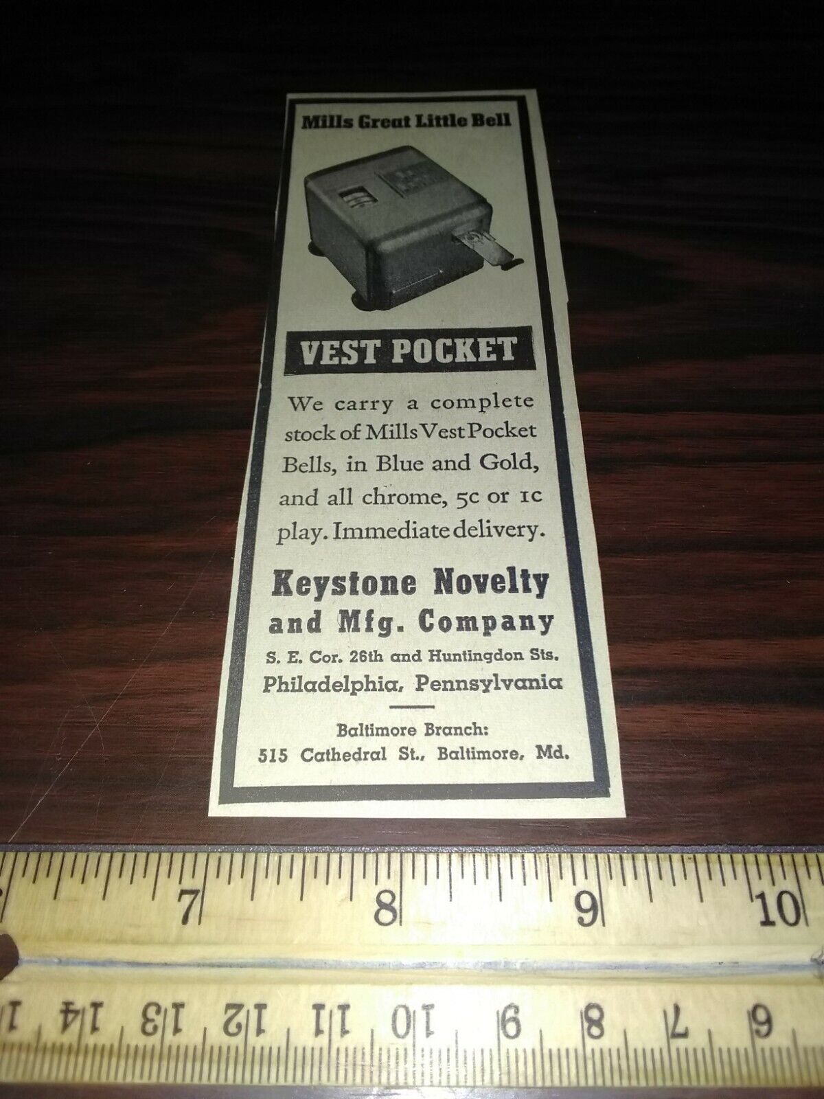 Slot Machine Advertising for Mills Novelty Vest Pocket 