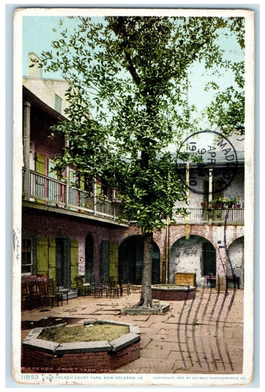 1910 Old French Court Yard Trees Scene New Orleans Louisiana LA Posted Postcard