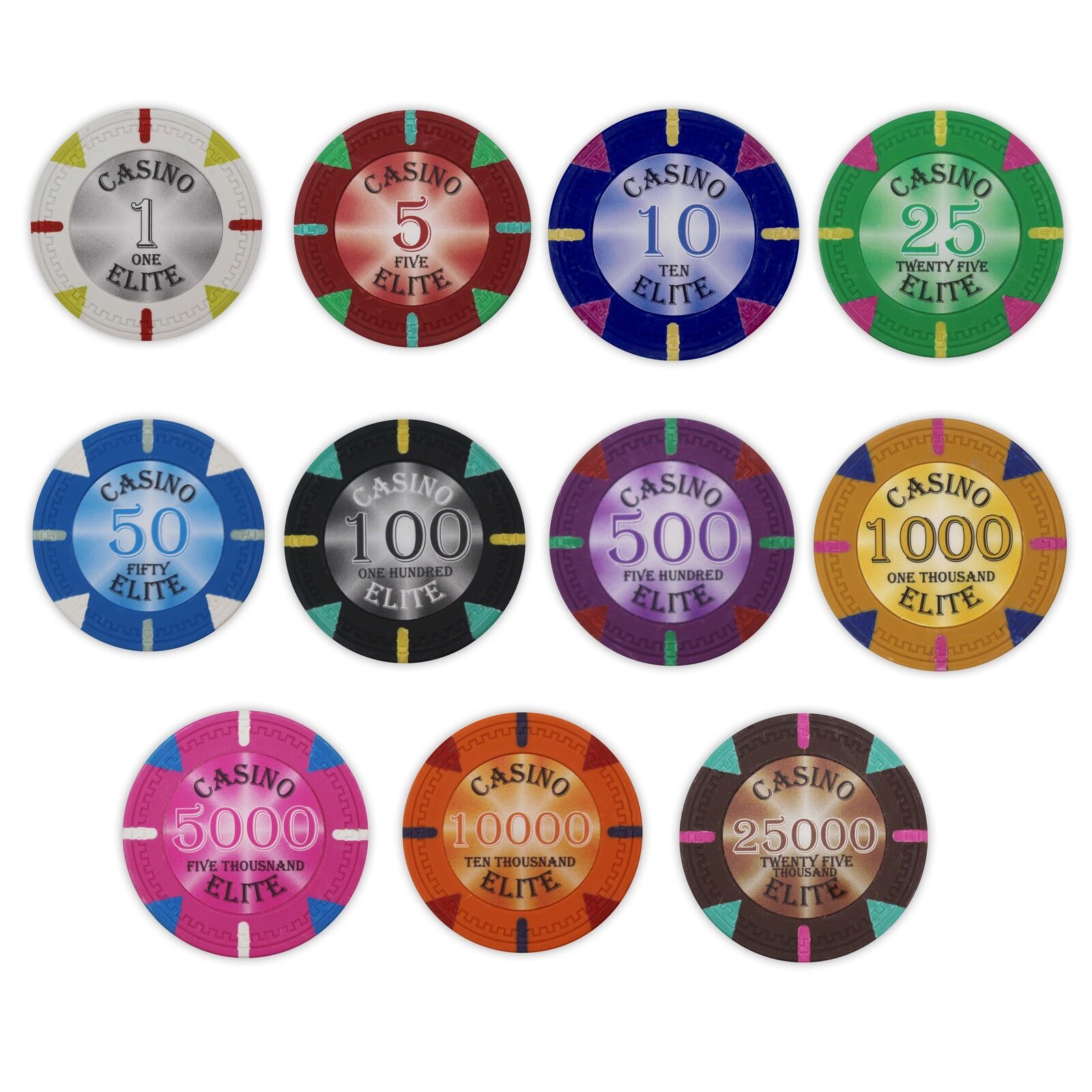 Bulk 500 Casino Elite Clay Poker Chips - 14 Gram - Pick Your Denominations
