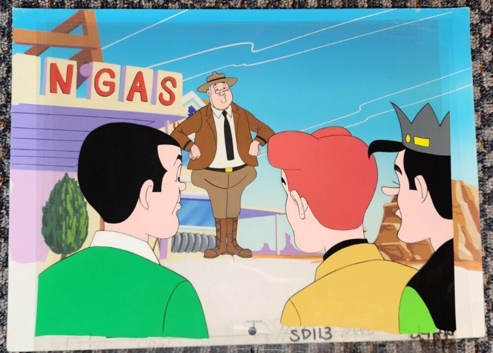 THE ARCHIE SHOW PRODUCTION CEL OF ARCHIE, JUGHEAD, REGGIE & MR WEATHERBEE ON OBG
