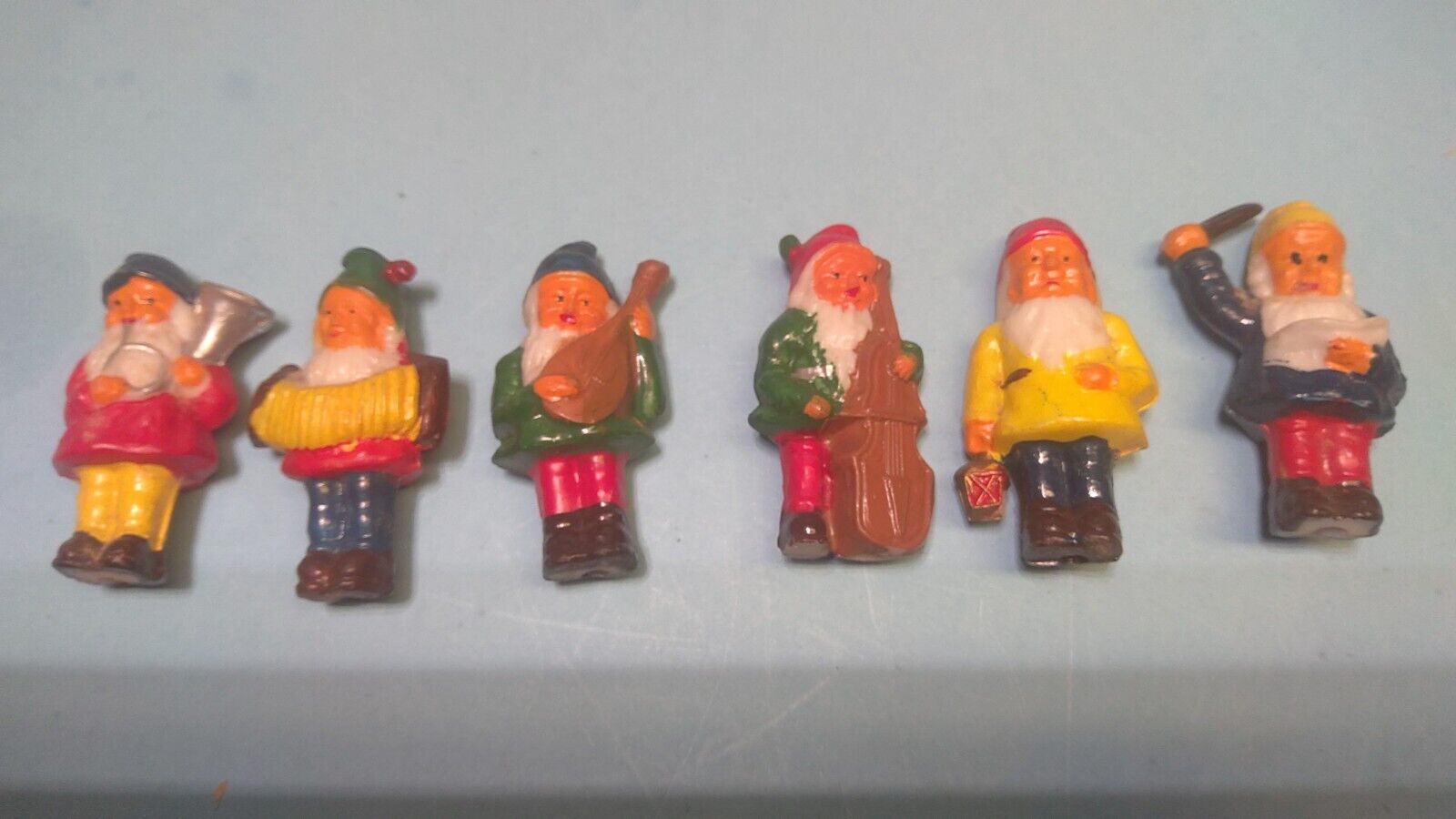 Vintage Plastic Gnome Band Complete Set Of 6 Musical figurines
