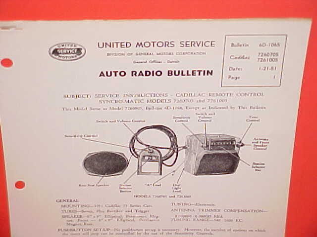 1951 CADILLAC FLEETWOOD 75 LIMOUSINE UNITED MOTORS DELCO GM RADIO SERVICE MANUAL