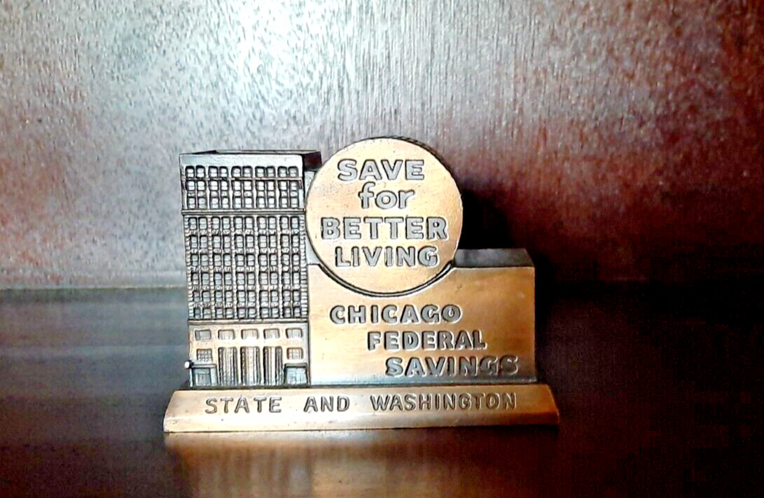 1954 Chicago Federal Savings Metal Souvenir Building Promo Bank (Banthrico)