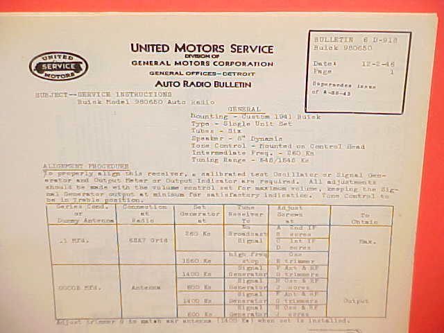 1941 BUICK ROADMASTER CENTURY SUPER UNITED MOTOR DELCO GM RADIO SERVICE MANUAL 1