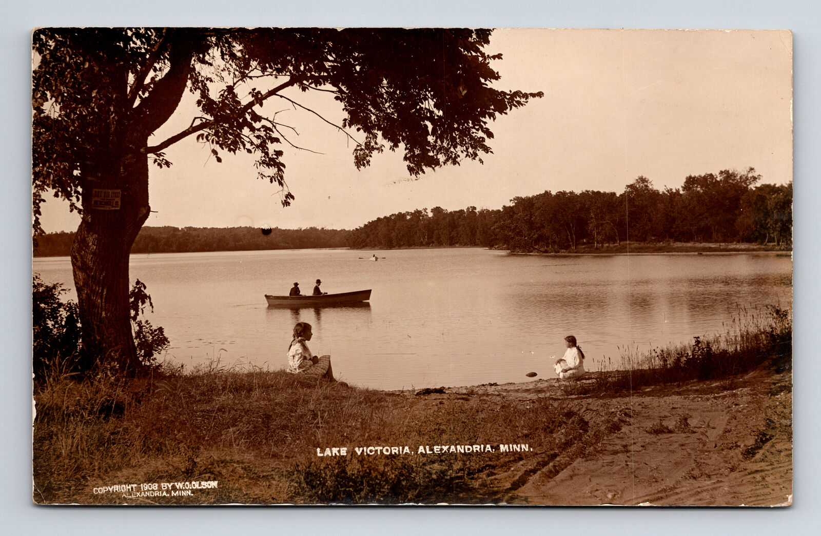 c1908 RPPC Lake Victoria Row Boats & Two Girls Alexandria New Mexico NM Postcard