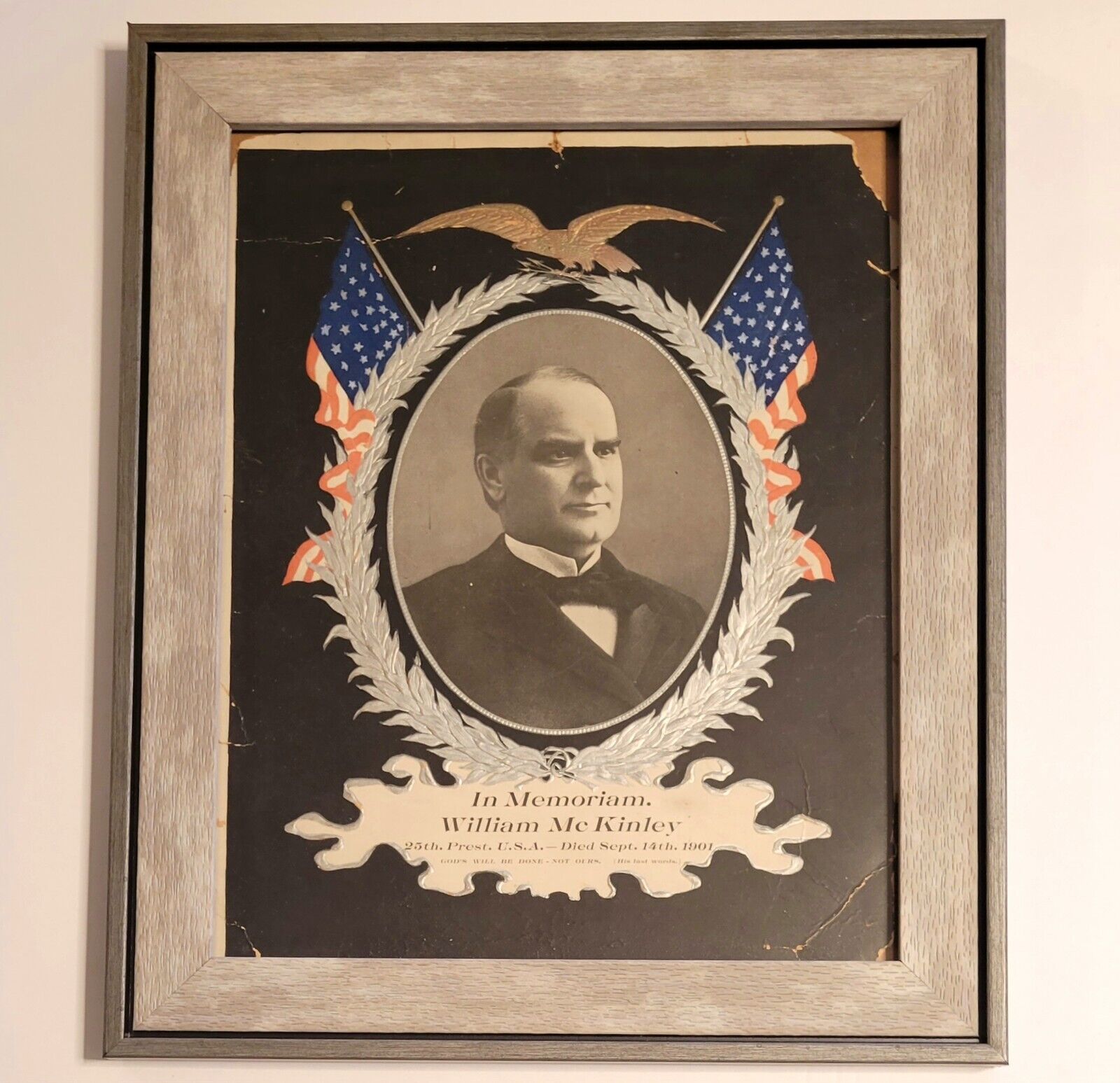 Antique 1901 President William McKinley In Memoriam Framed Memorial 11\