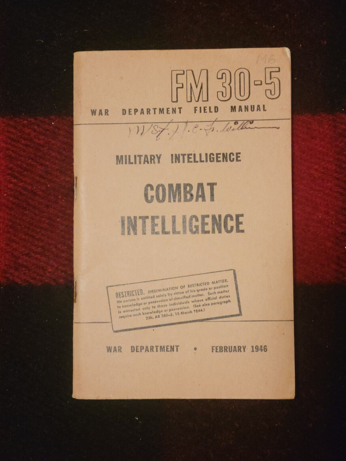 US War Department COMBAT INTELLIGENCE Field Guide FM30-5 Post WW11 1946 Booklet
