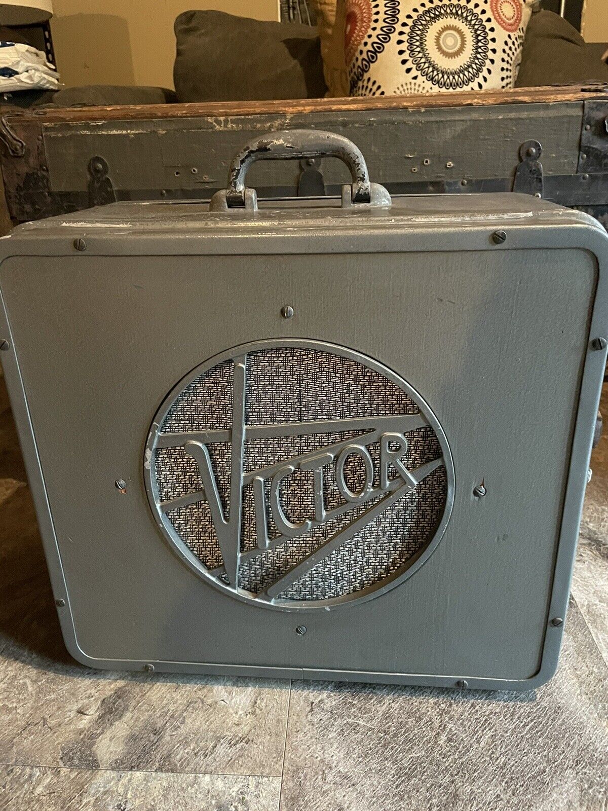 Vintage RCA Victor Art Deco Speaker With Portable Metal Case-  