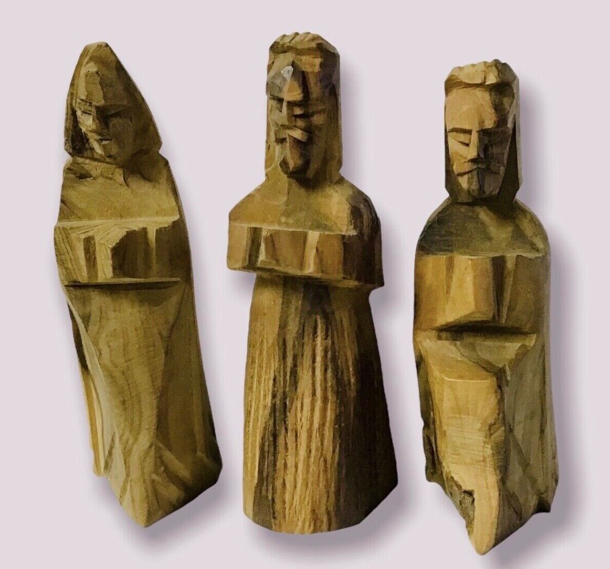 Lot of 3 Vintage Hand Carved Olive Wood Wise Men Nativity Sculptures Holy Land