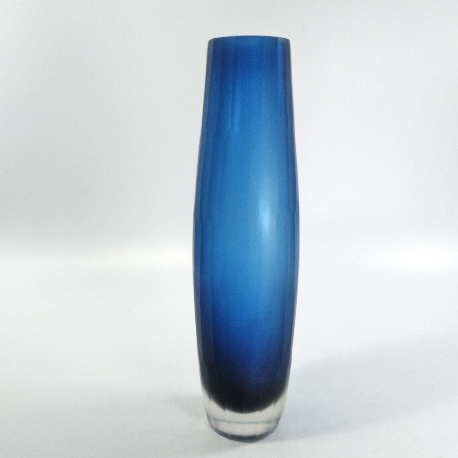 Vintage Elegant Swedish Midnight Blue Art Glass 11” Vase Matte Paneled Finish