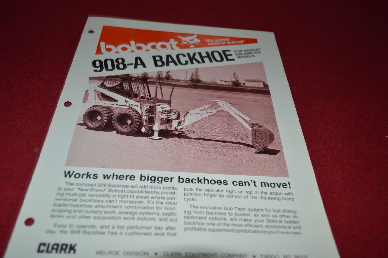 Bobcat Skid Loader 908-A Backhoe Attachment Dealers Brochure DCPA2 