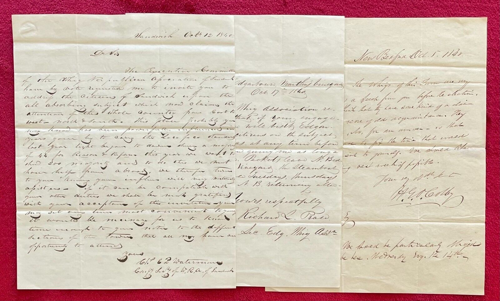 1840 WHIG REPUBLICAN PARTY LETTERS MASSACHUSETTS PRESIDENTIAL ELECTION CAMPAIGN