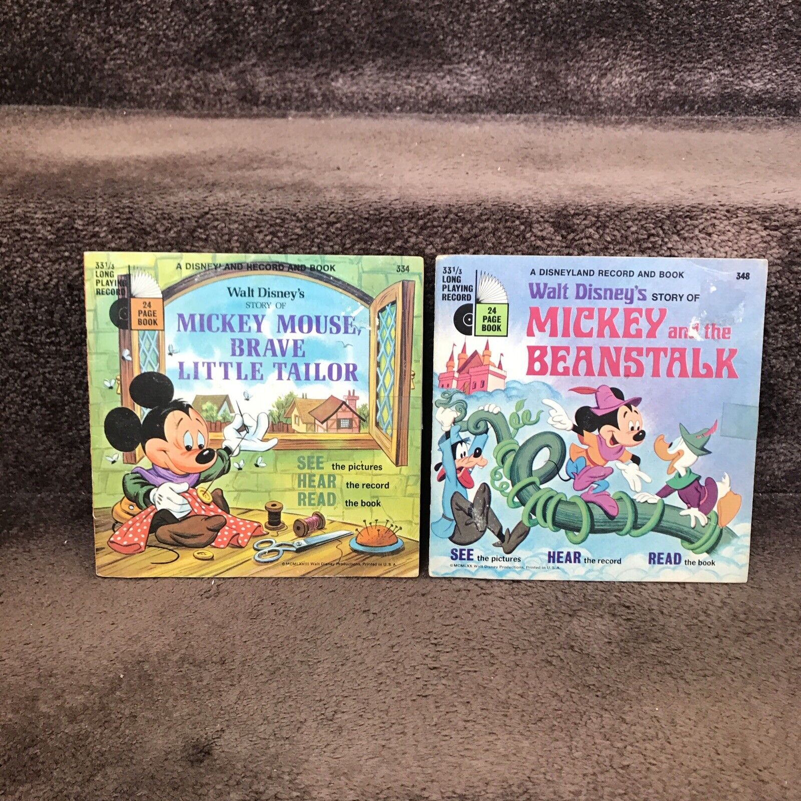 Vintage Disney Read And Record Book Lot Mickey Mouse #334 #348 Beanstalk Tailor