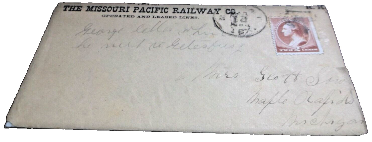 1885 MISSOURI PACIFIC RAILWAY LETTER AND ENVELOPE MARSHALL TEXAS
