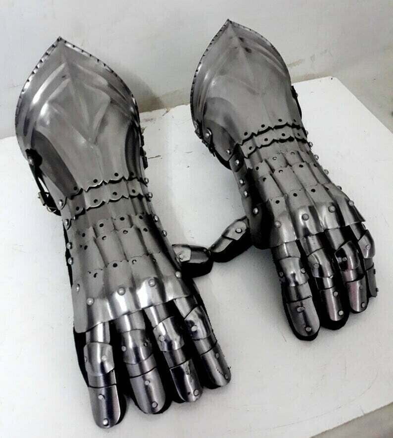 18GA Steel Medieval Knight Late Gothic Finger Gauntlets Armor Gloves SCA