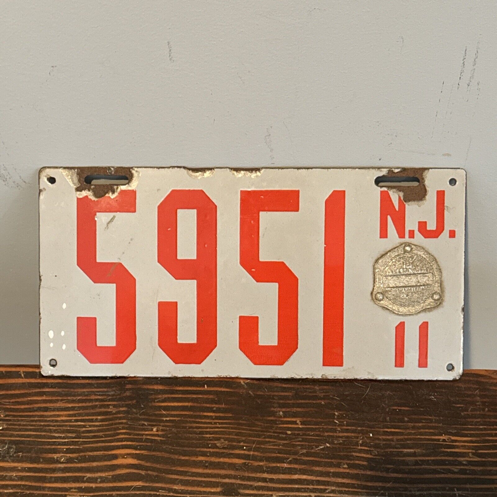 1911 New Jersey NJ Porcelain License Plate Car Tag Auto - Four Digit 5951