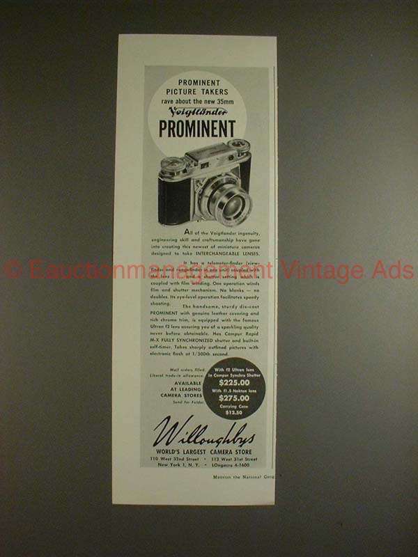 1952 Voigtlander Prominent Camera Ad - Pic Takers Rave