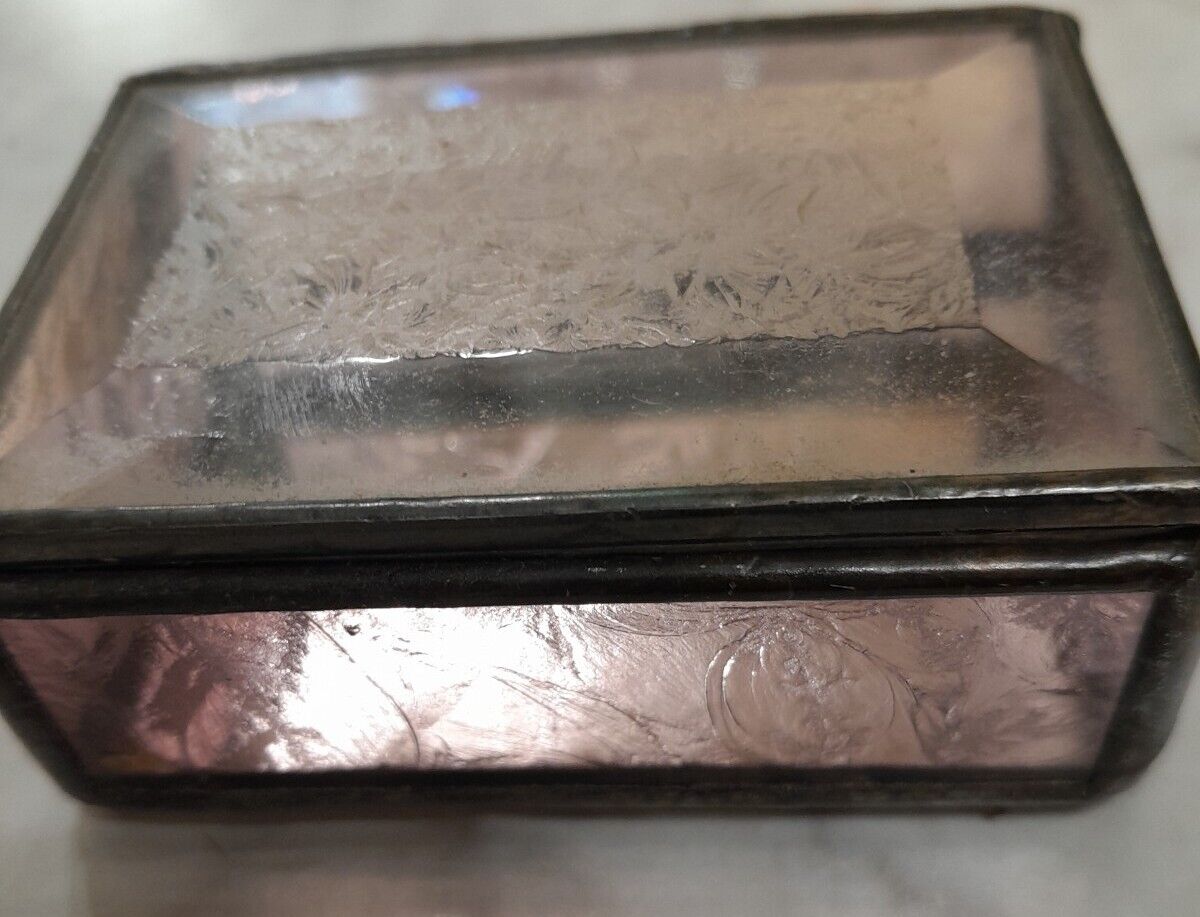 Antique Pink Hued Beveled Trinket Box Mirror In Bottom 3x2 Inches
