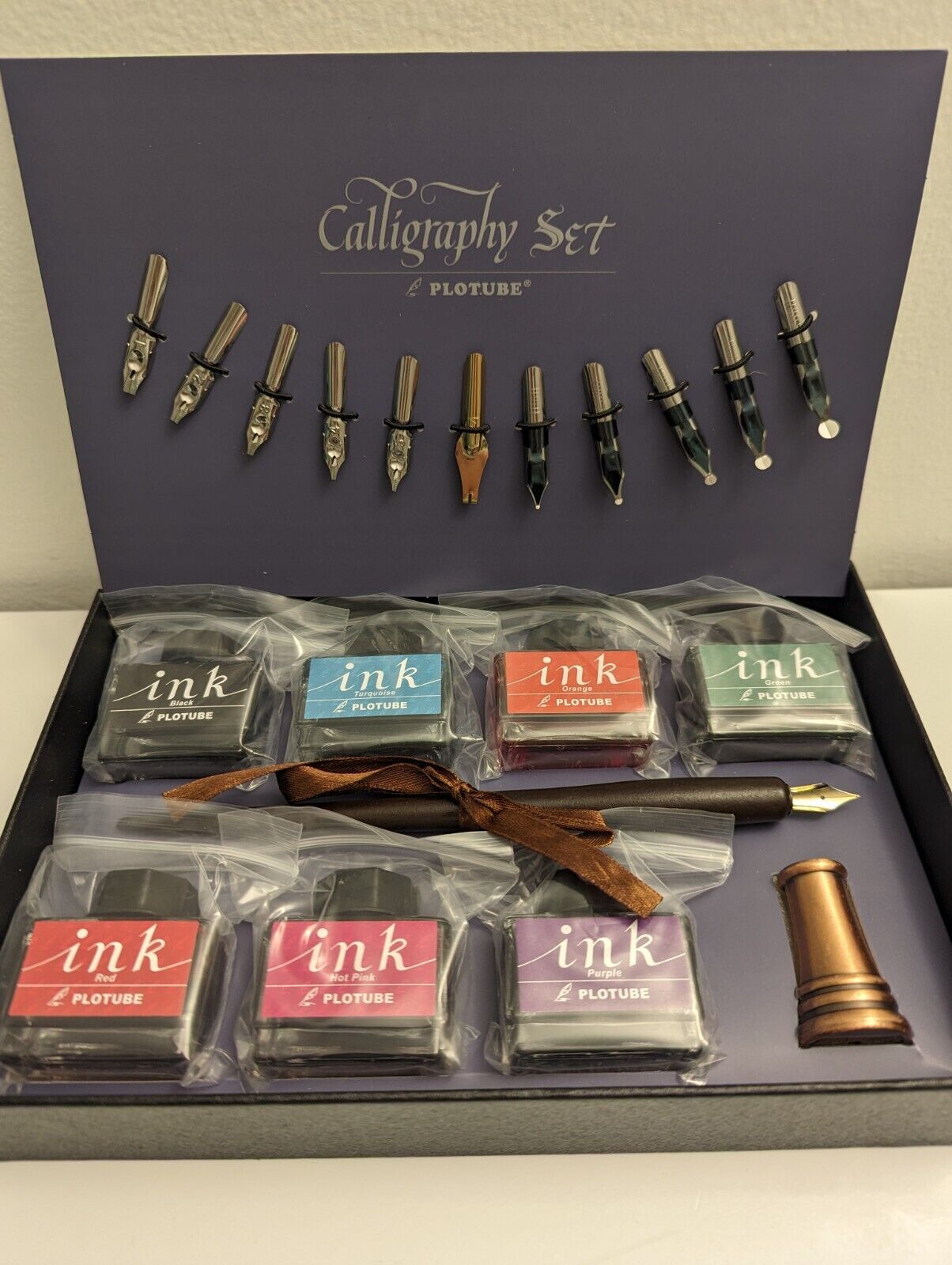 Calligraphy Pen Set – 11 nibs, 7 colors, dip pen, and brass holder