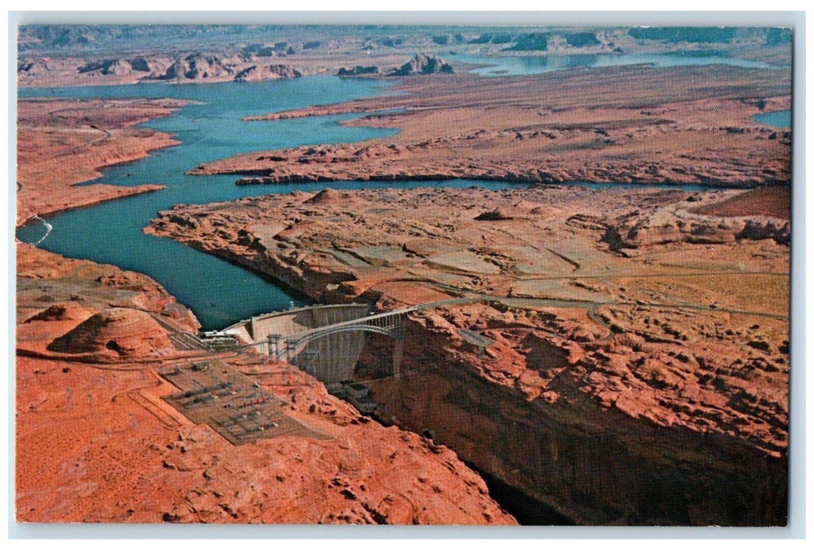 1982 Birds Eye View Of Glen Canyon Dam Bridge Page Arizona AZ Vintage Postcard