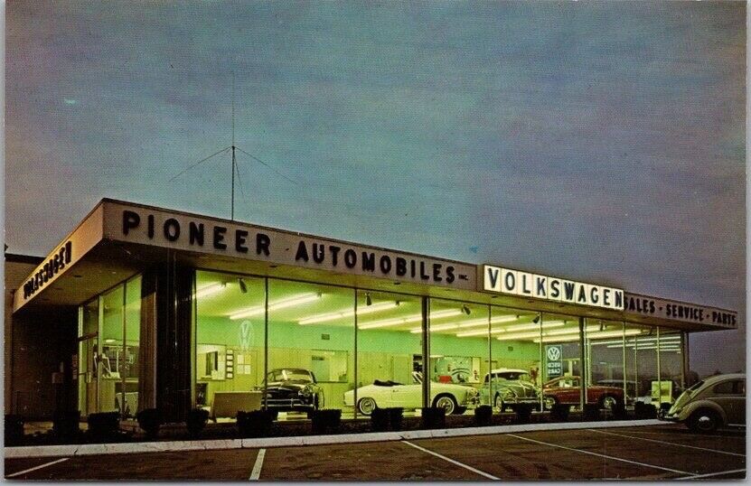 c1960s WATERTOWN, CT Car Dealer Postcard PIONEER AUTOMOBILES / Volkswagen VW