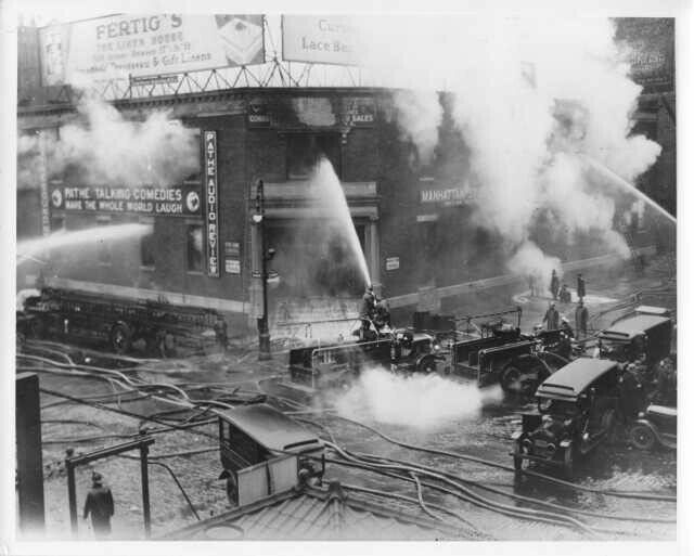 1920s Era Fire Trucks in Action Pathe Film Studio Fire Press Photo 0014