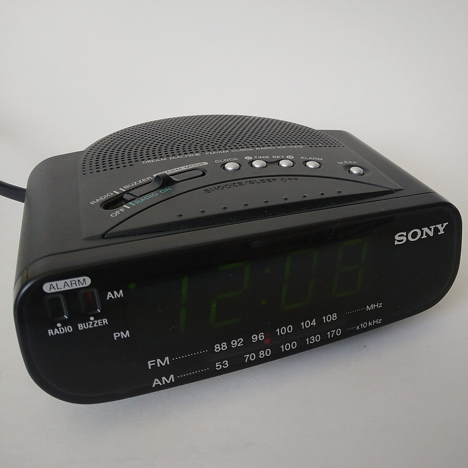 Sony Dream Machine ICF-C212 Black Alarm Clock-AM/FM-Corded/BattBkup-Tested Works