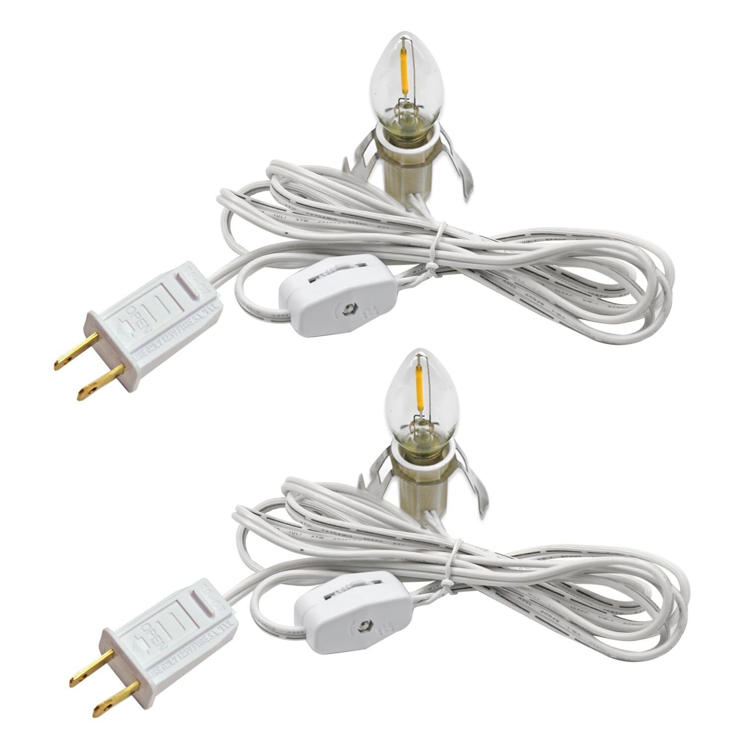 Set Of 2 Accessory Cord With 2 Led Light Bulb 6 Ft White Cord With On/off Switch