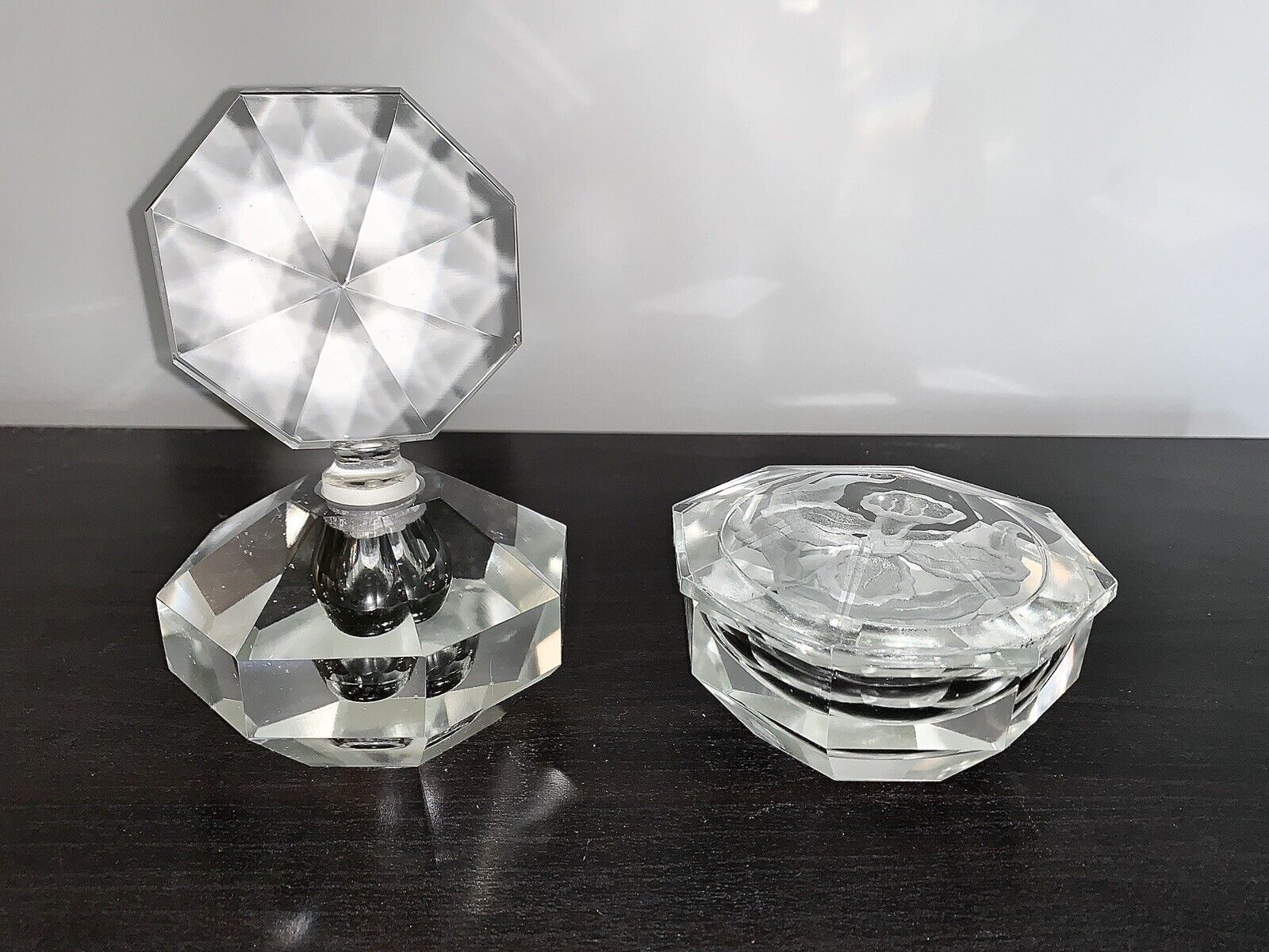 Vintage Art Deco Crystal Perfume Bottles With Trinket Dish