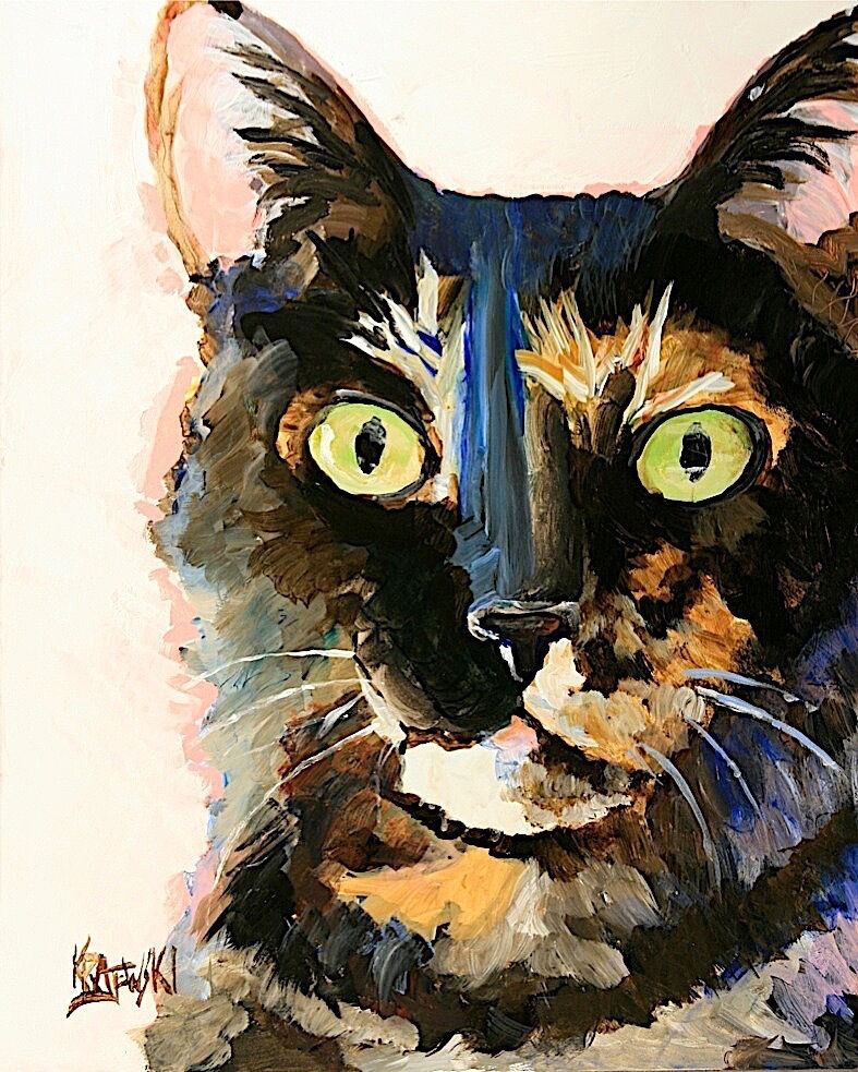 Tortie Cat Art Print Signed by Artist Ron Krajewski Painting 8x10   