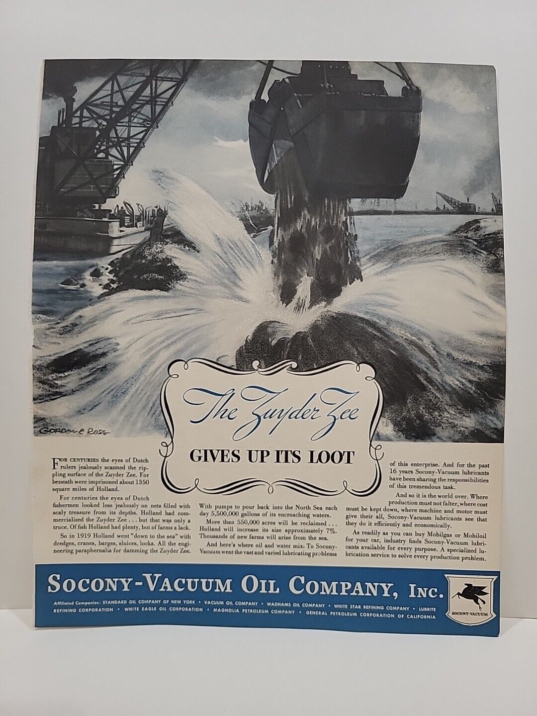 1935 Socony-Vacuum Oil (Mobil) Fortune Magazine Print Ad Zuyder Zee Holland