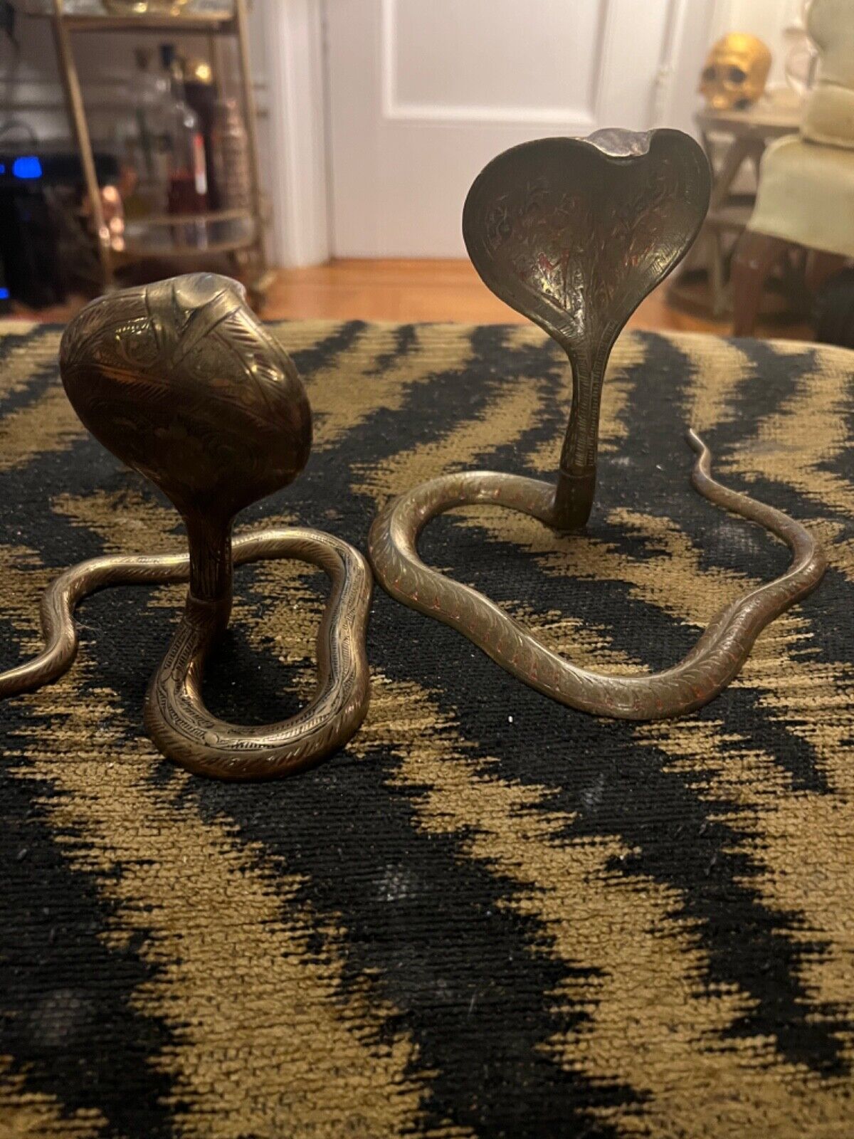 Vintage Brass Striking Cobra Snakes Set Bookends Figurines 5.5 & 4”