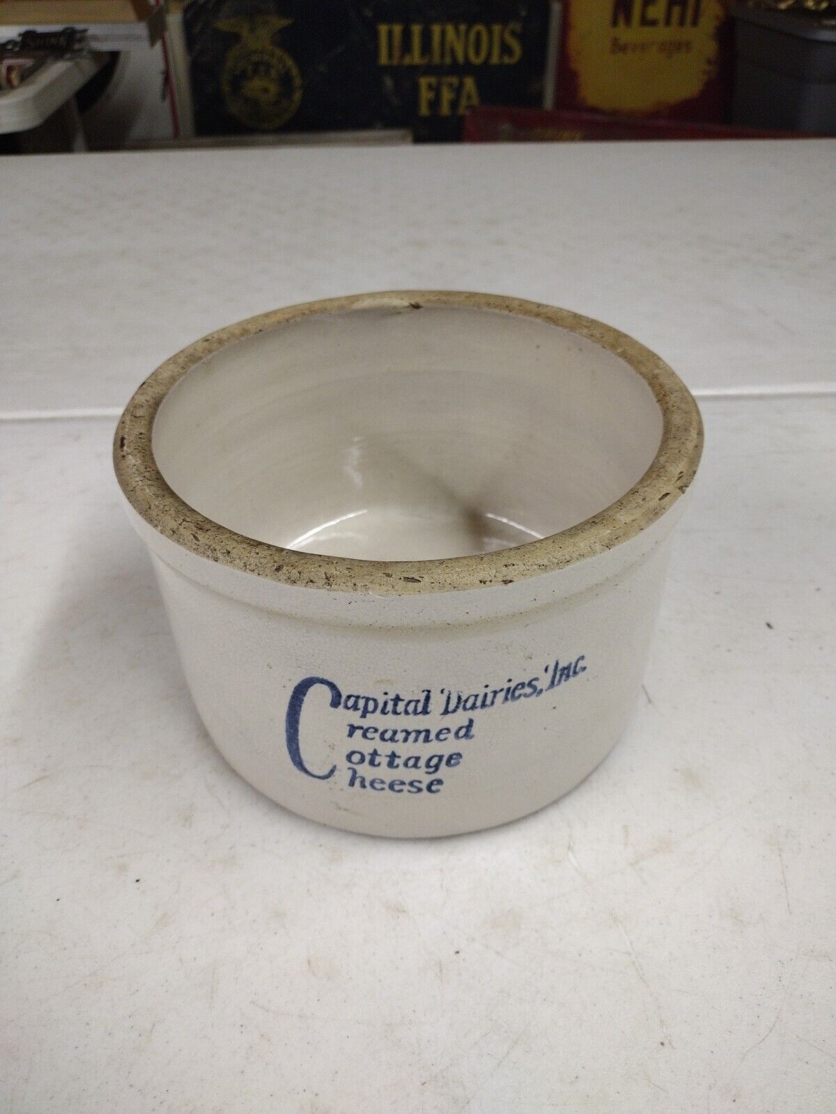 Antique Capital Dairies Inc. Cottage Cheese Advertising Stoneware Crock RARE