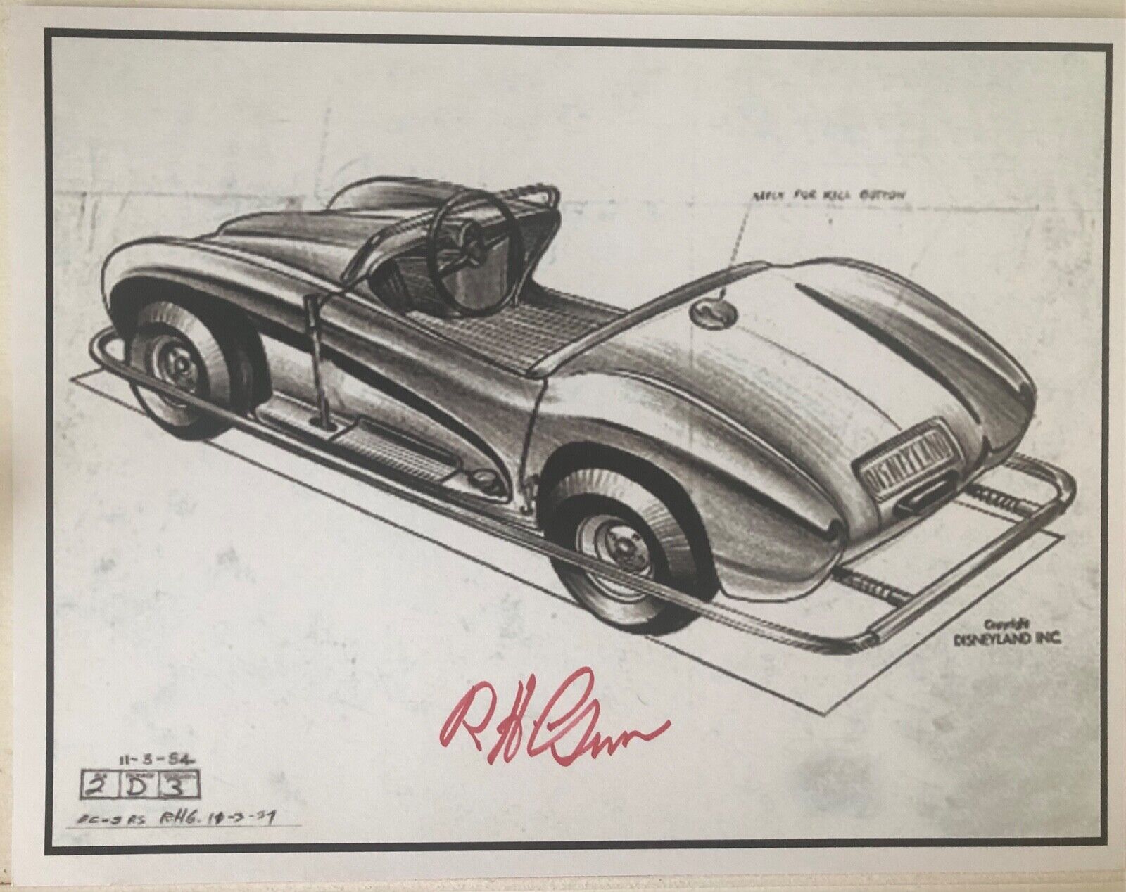 Signed Autopia Car Print, signed by designer & Legend Bob Gurr