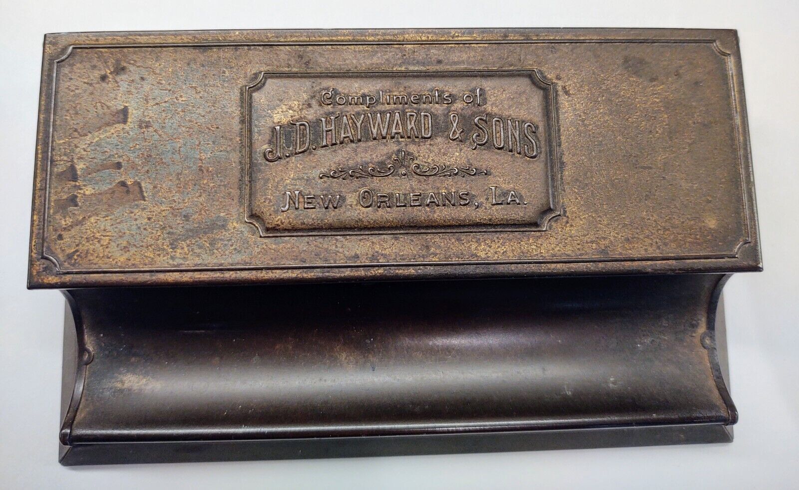 1921 Vintage Antique Hayward & Sons NEW Orleans Brass Deskpen, paper Clip Holder